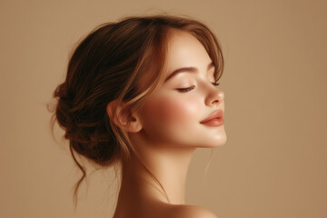 A close up of a girl's face with her eyes closed