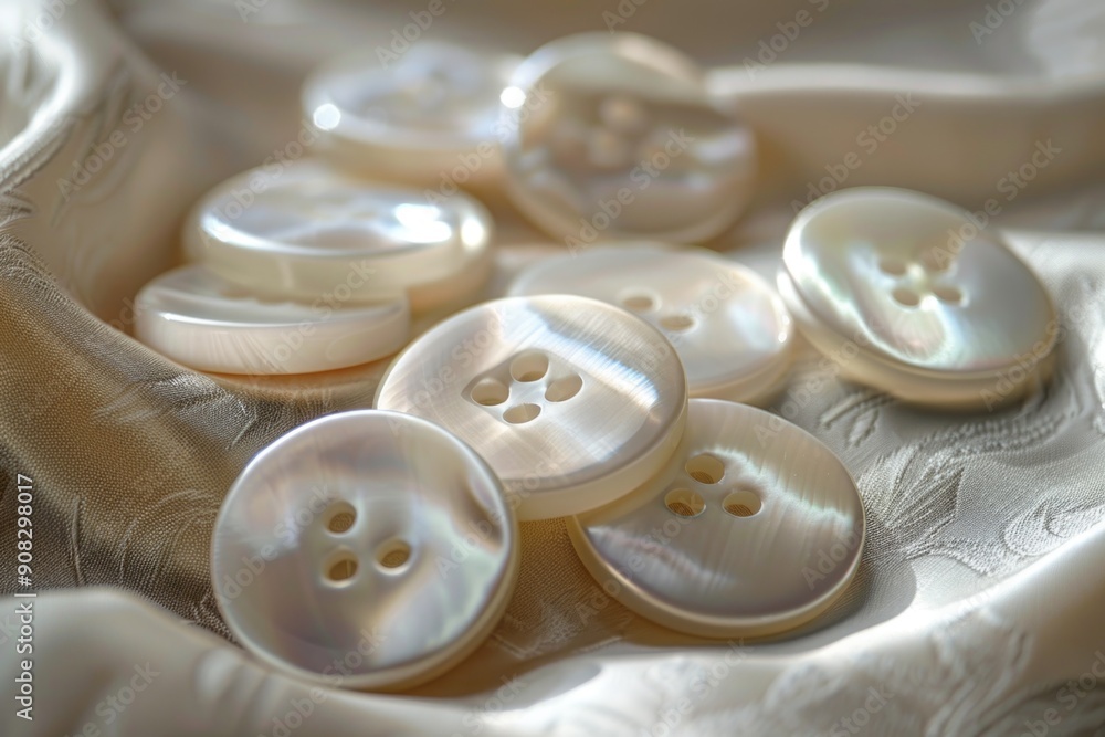 Aufkleber A collection of buttons arranged on a white cloth, suitable for use in craft or design projects