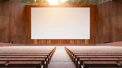 Open-Air Theater Venue with Blank Banner and Canopy for Events or Performances