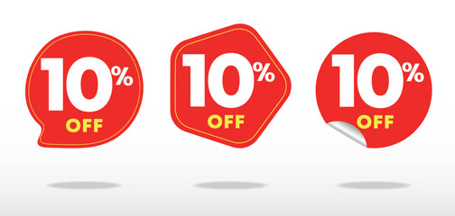 10% off. Offer label, value, price, sticker, quote. Poster, banner, social media, marketing, business. Advertising campaign, sales, promo, retail, store. Vector, set, icon