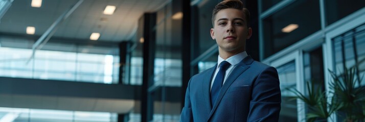 Fototapeta premium Young businessman in a suit working in an office Team collaboration