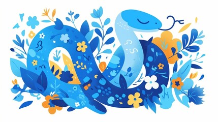 Fototapeta premium Abstract Blue Serpent Illustration 8