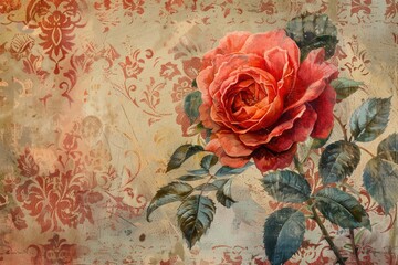 Vintage floral pattern with rose. Perfect for wallpaper, invitations, or any design project needing a romantic touch.