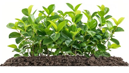 Lush Green Plant with Dark Soil on a White Background