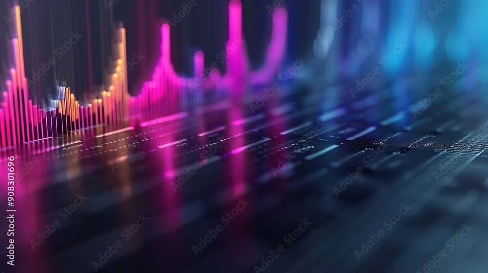 Poster vibrant sound frequency spectrum visualization with copy space
