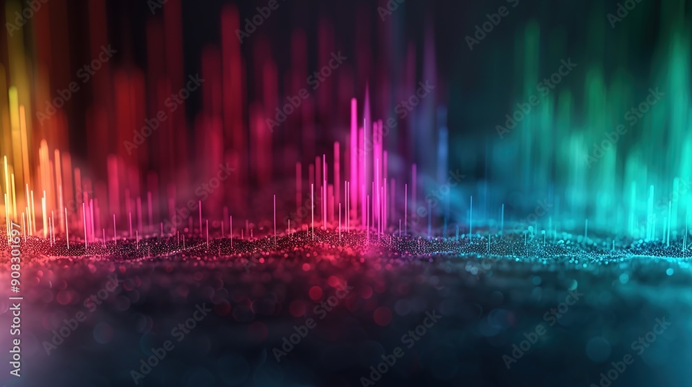 Poster vibrant sound frequency spectrum visualization with copy space