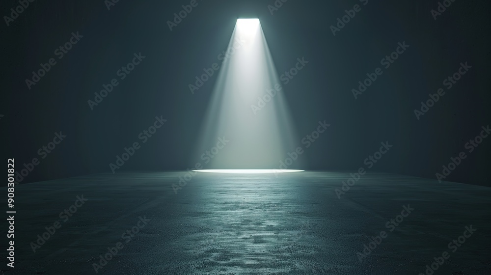 Poster enigmatic light patterns in dark room - space for text, mysterious illumination background