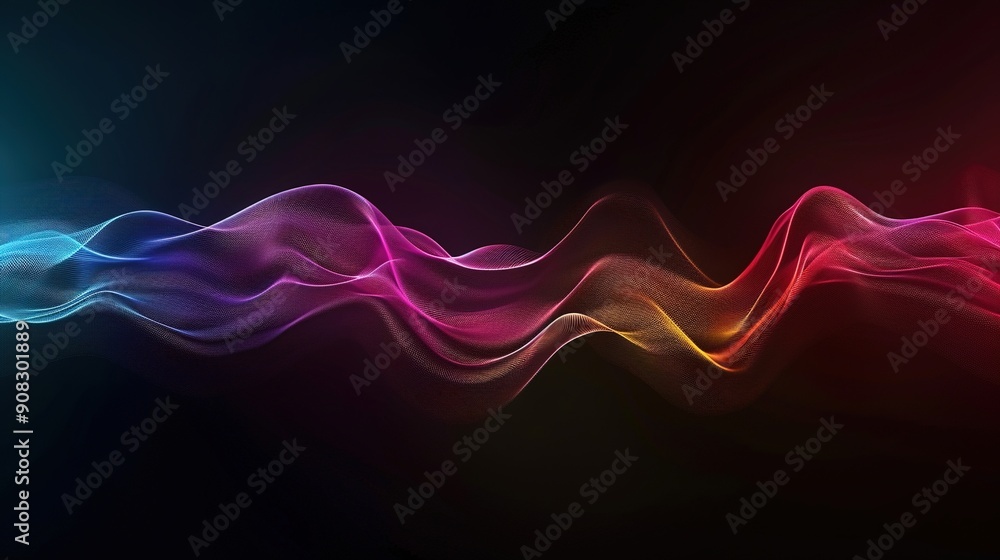 Poster energetic frequency patterns: dynamic audio-visual force on black background with text space