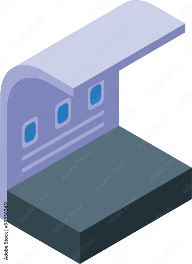 Poster isometric view of a bus stop with a roof, offering shelter from the elements while waiting for publi
