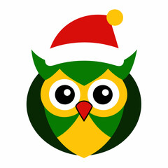 Adorable Owl in Santa Hat - Christmas Vector Art Collection: Farm, Wild, Marine Animals, Icon, Clipart, Graphic Elements