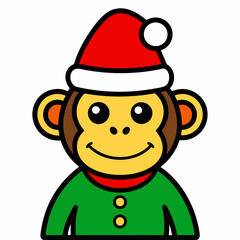 Christmas Monkey in Santa Hat Vector Art Collection | Cute Farm, Wild & Marine Animal Graphics