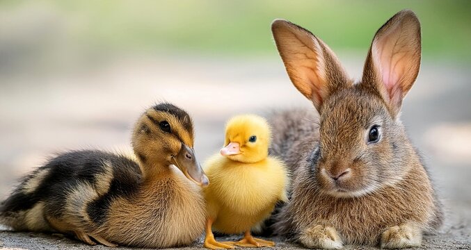 Conejo y patos beb&eacute;s