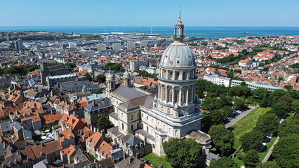 Aerial view of the Basilica of Notre-Dame in Boulogne-sur-Mer in the Pas-de-Calais département of...