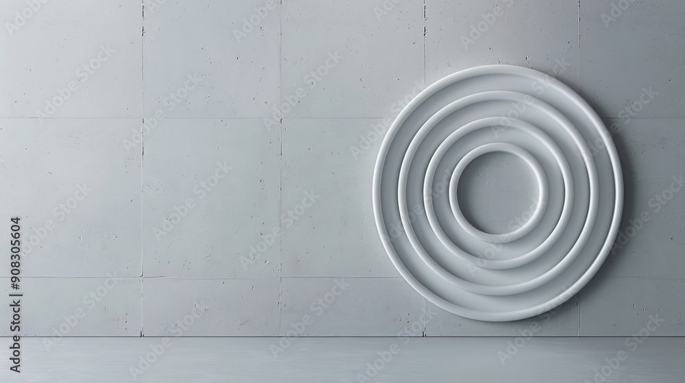 Poster futuristic tech circular grid on light grey background with branding space