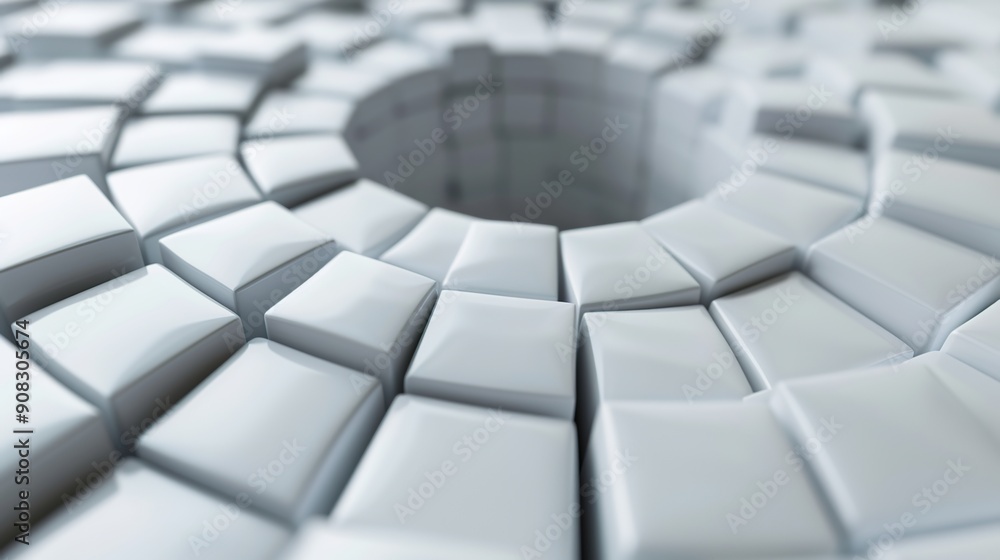 Poster Futuristic 3D Circular Grid on Light Grey Background with Tech Theme, Ideal for Text Space