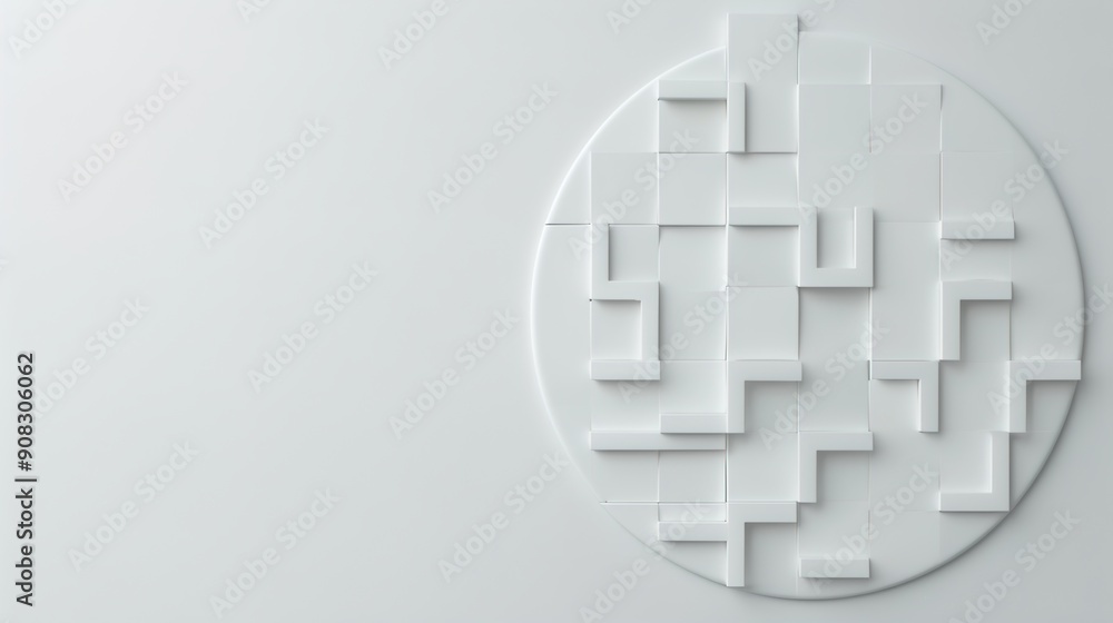 Poster futuristic 3d circular grid design on light grey technology background for text placement