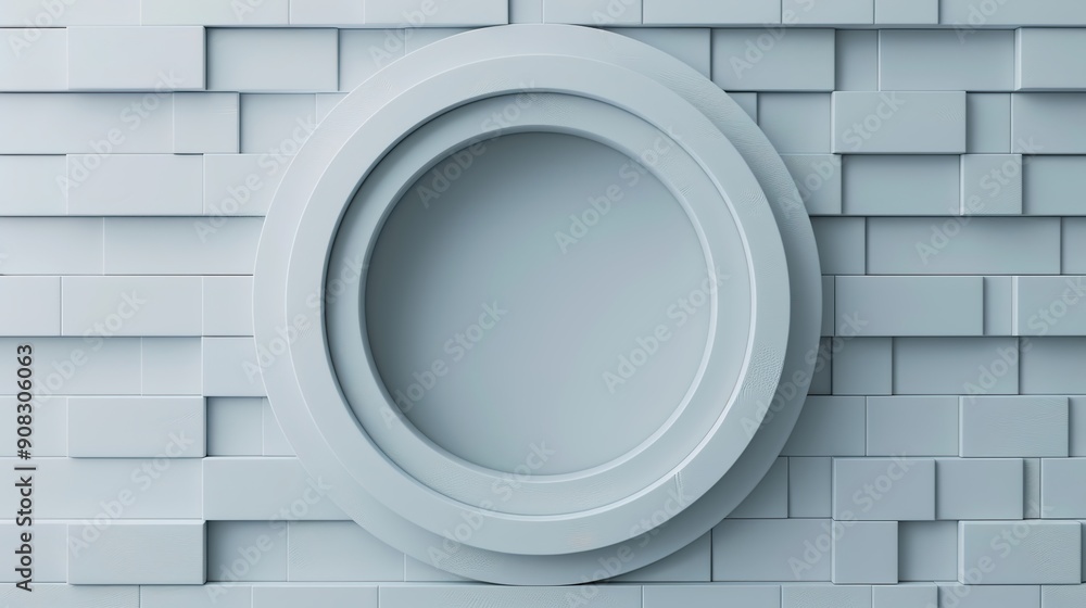 Poster Futuristic 3D Circular Grid Design on Light Grey Tech Background with Copy Space
