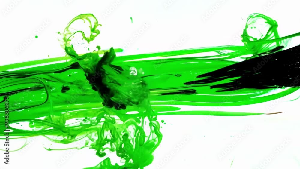 Wall mural bright green paint flows and splatters across a white canvas, creating an exciting visual display in