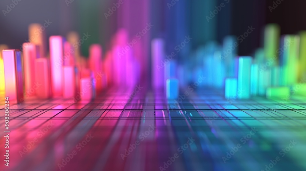 Poster vibrant abstract 3d chart on blurred background | creative data visualization concept