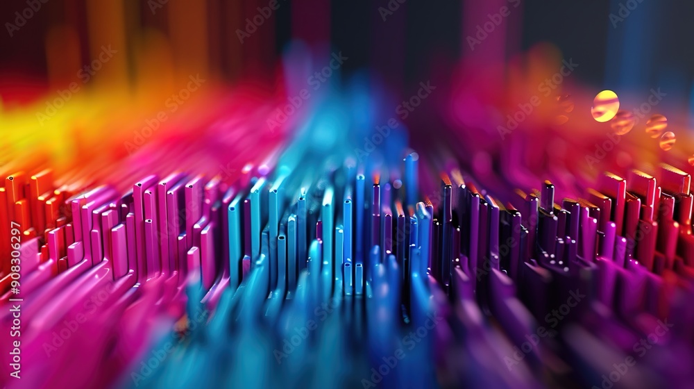 Poster dynamic 3d abstract chart with vibrant colors on blurred background