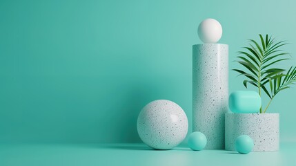 Innovative Futuristic Product Showcase on Turquoise Background with Geometric Shapes