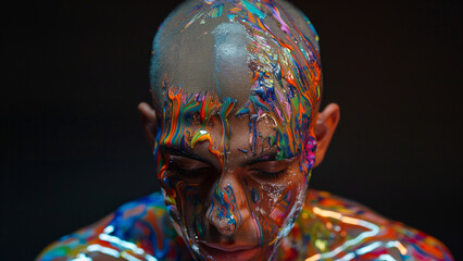 Naklejka premium Colorful Cascade: An Arab Man’s Portrait