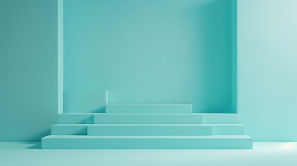 Obraz premium Vibrant Turquoise Product Showcase with Abstract Geometric Shapes for Presentation Platform