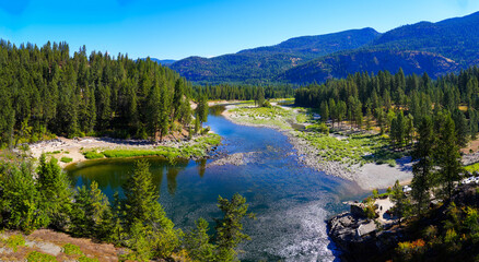 Kettle river in the mountains of West Kootenay in the town of Cascade near the US Border, British...