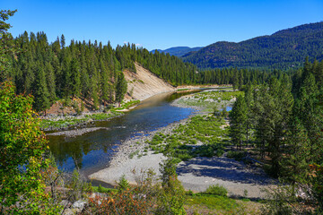 Kettle river in the mountains of West Kootenay in the town of Cascade near the US Border, British Columbia, Canada