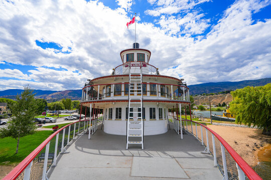 S.S. Sicamous sternwheeler docked and restored as a museum in Penticton, British Columbia, Canada - Old paddle wheeler of the Canadian Pacific Railway serving communities along the Okanagan Lake