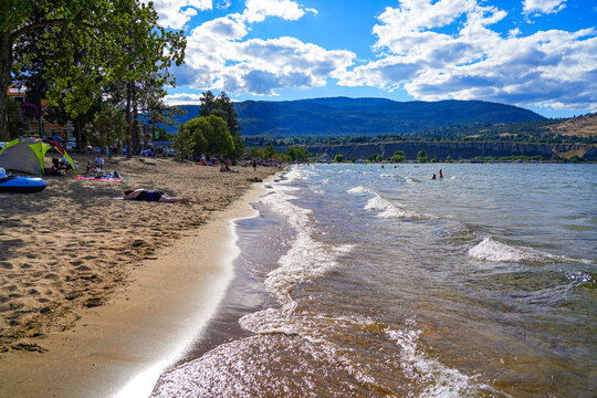 Okanagan Beach in Penticton, a lakeside city of the Okanagan Valley nicknamed "Peach City" in British Columbia, Canada
