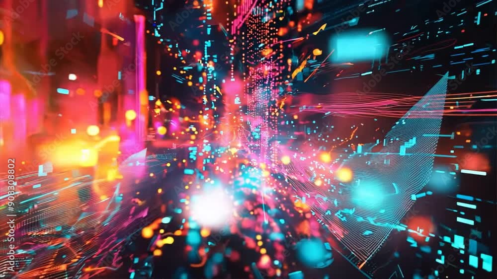 Poster futuristic background with a holographic interface and data streams