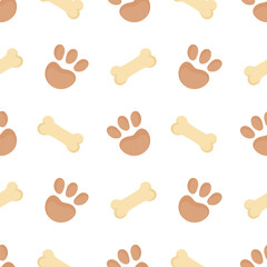 illustration seamless pattern of bones and dog footprints on white background