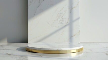 Premium White Marble Podium with Gold Trim for Exclusive Luxury Product Discounts