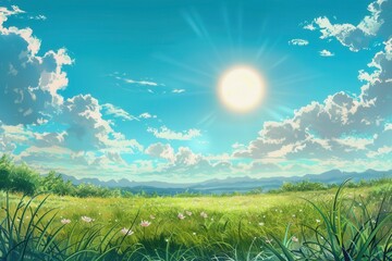 Serene Anime Landscape. Peaceful and Tranquil Nature Scene