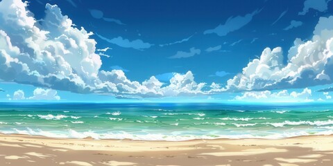 Serene Anime Beach Scene. Tropical paradise concept