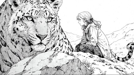 snow leopard animal black and white