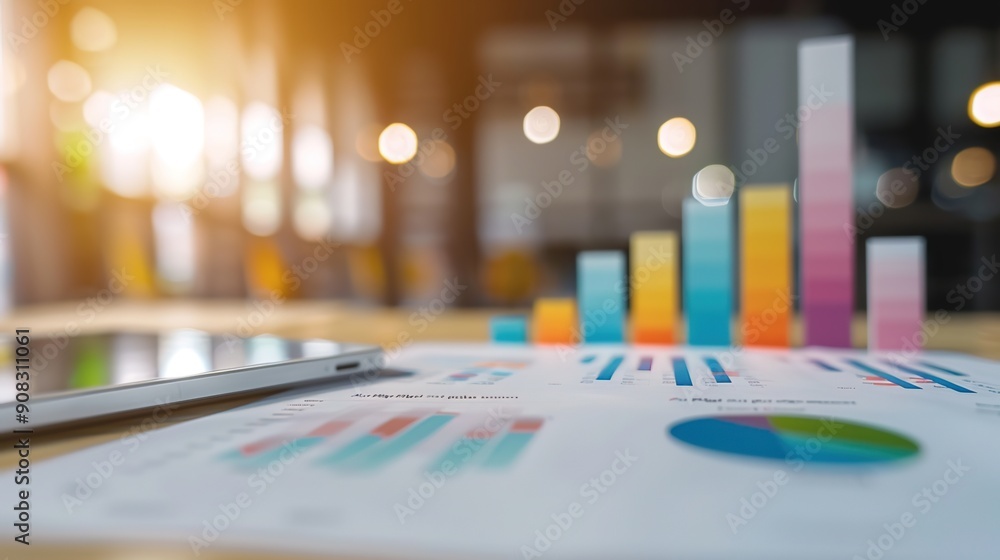 Poster visualizing financial reports: analyzing data with charts and graphs