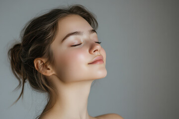 A close up of a girl's face with her eyes closed