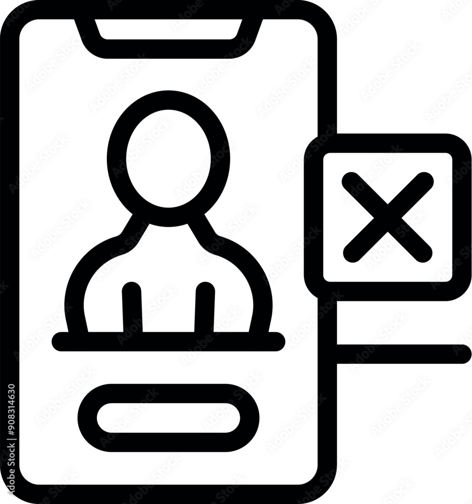 Poster smartphone is showing a deleting user profile with a cross mark icon