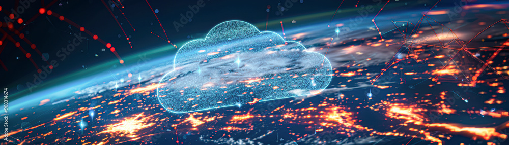 Wall mural a computer cloud is floating above a planet