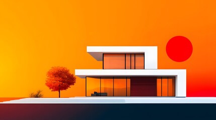 Modern Minimalist House at Sunset