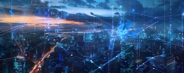 Fototapeta premium city with network technology background