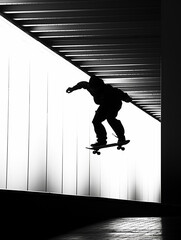 Half air skateboarder,silhouette silhouette in light
