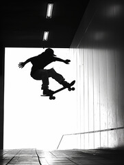 Half air skateboarder,silhouette silhouette in light
