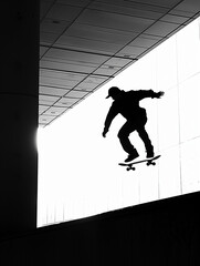 Half air skateboarder,silhouette silhouette in light
