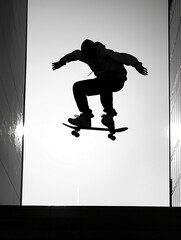 Half air skateboarder,silhouette silhouette in light
