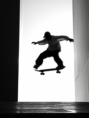 Half air skateboarder,silhouette silhouette in light
