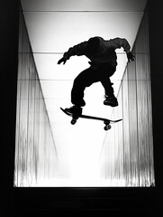 Half air skateboarder,silhouette silhouette in light
