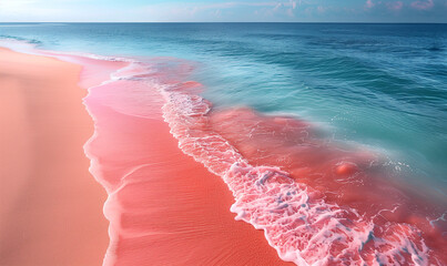 Gradient Color of Pink Beach and Light Blue Seawater, Soothing Calm Water
